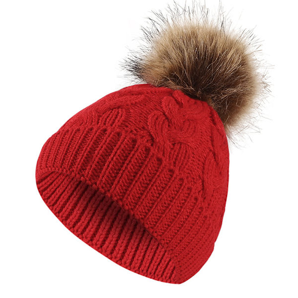 Barnmössa, Slouchy Cable Stickad Skalle Skidmössa för Flickor Pojkar Red