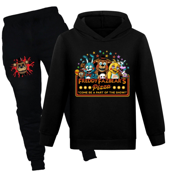 Barn FNAF Freddy Tryckt Cartoon Hoodies och Sweatpants Pojkar Flickor Tracksuit Set Black 150cm