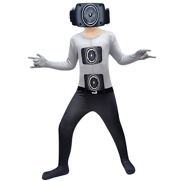 Lasten Skibidi Toilet TV Man Halloween -asu, haalari ja maskisetti 140cm