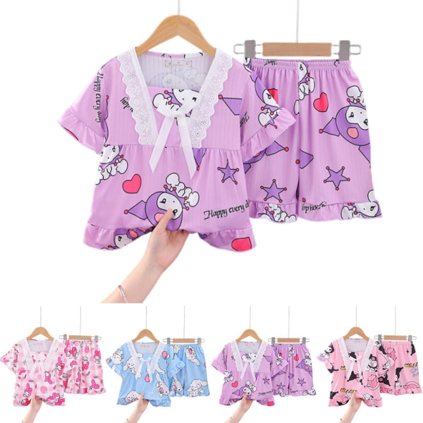 2-pack Sanrio Kuromi Pyjamas för flickor och pojkar, kortärmad tröja och byxor, sovkläder, hemkläder A 4-5Years