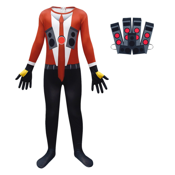 Barn Skibidi Toalett TV Man Halloween Kostym Jumpsuit Mask Set 130cm