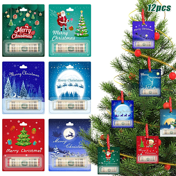 Flerfärgade 12 st julpengapåsar för kontanter Roliga julkort Ornament med lock för juldekorationer Kontantgåva 12PCS