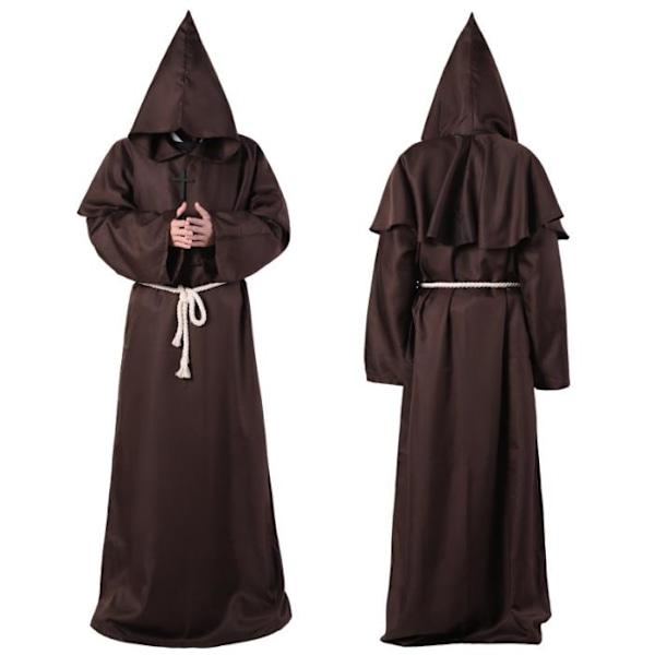 Halloween Aikuisten Miesten Cosplay Puku Viitta Kaapu Keskiaikainen Pappi Karnevaali Naamiaisasu Brown M