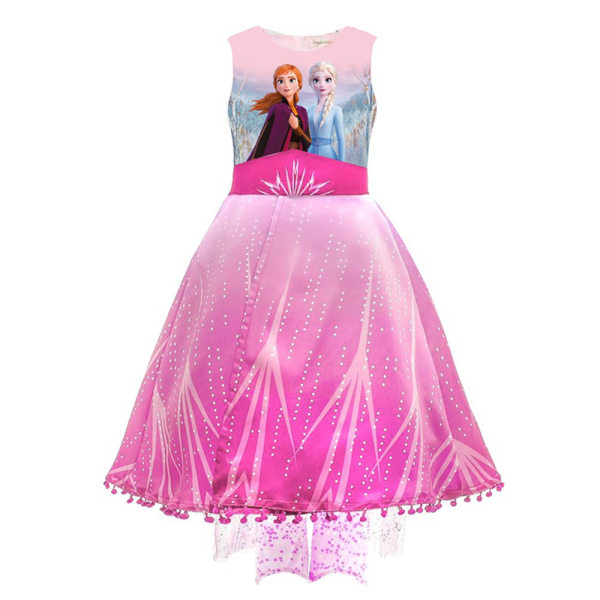 Girls Frozen Elsa Princess Dress Cosplay Kostym Festklänning rose red 110cm