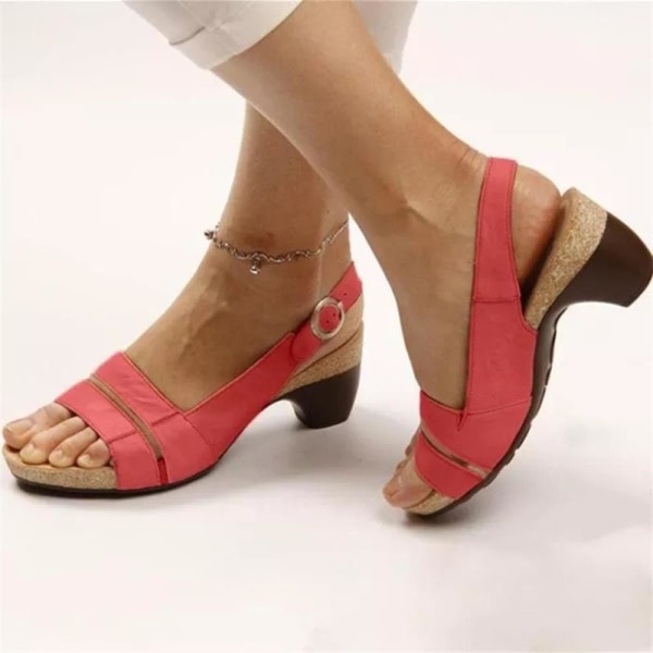 Dammode Solid Wedges Casual Roman Shoes Sandaler red 35