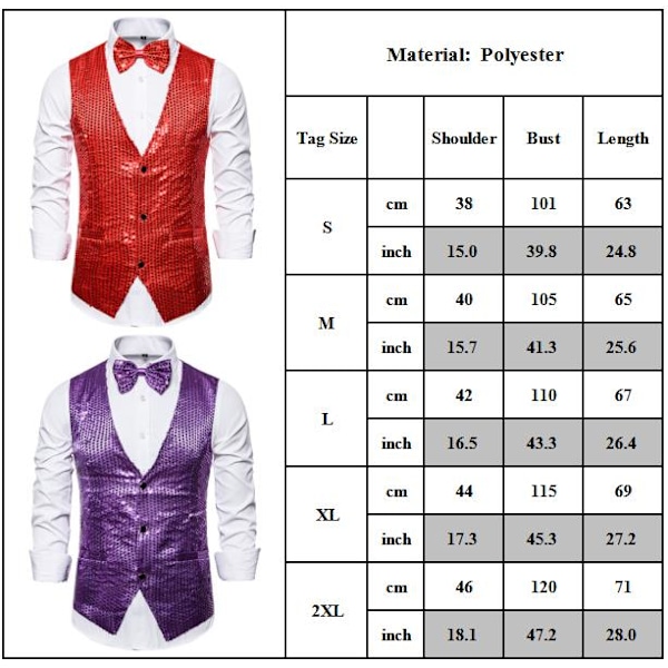Miesten paljettiliivit + rusetti napillinen liivi glitterliivi bisnes tanssiaisasupuku Red M