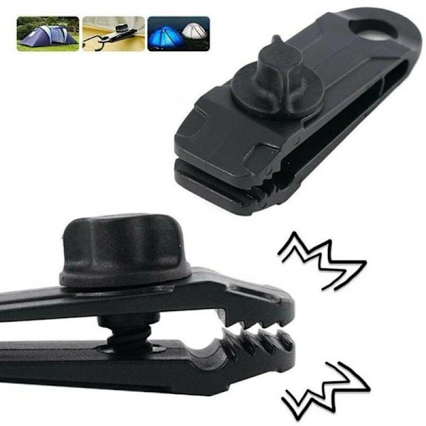 1 st återanvändbar tältduk tarp-klämma spänne campingverktyg black 1pcs