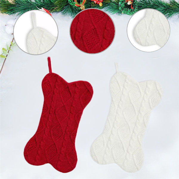 Julstrumpa för hundar, stickad vit julstrumpa för hundar, benformad hundstrumpa julstor storlek för husdjur White