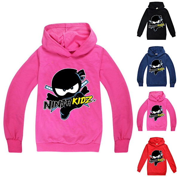 NUINJA Barn Hoodie Pojkar Flickor Långärmad Tröja Pullover Topp Rose red 140cm