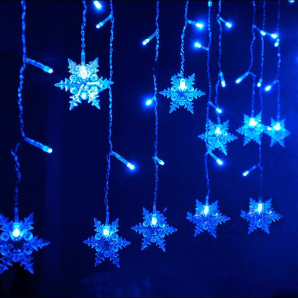 3,5M 96LED Fairy Ljuss Gardin Snowflake Jul Heminredning Blue
