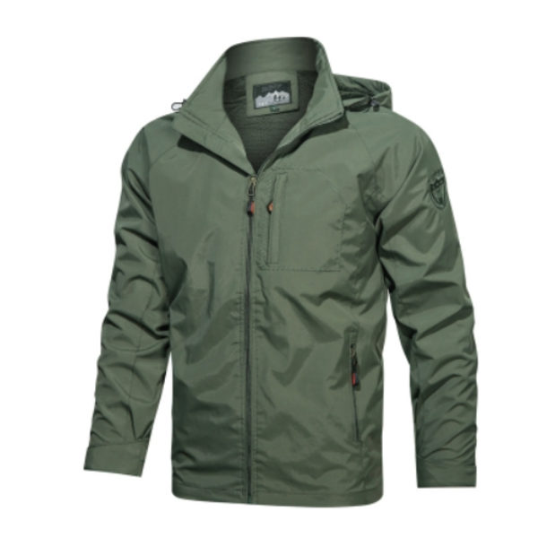 Vindtett fritidsjakke for menn med trykk, hette og sømmer Army Green 4XL
