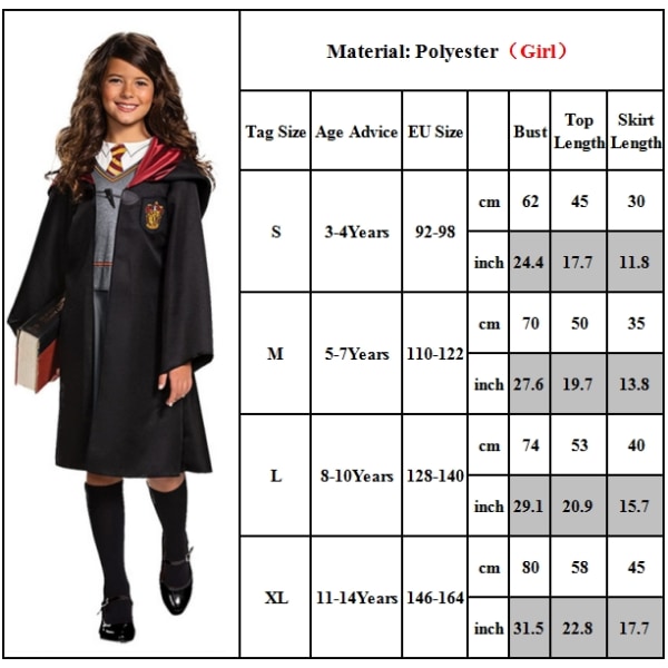 Barnkläder för pojkar och flickor, Harry Potter Gryffindor-kappa för World Book Day-kostym och cosplay Girls L