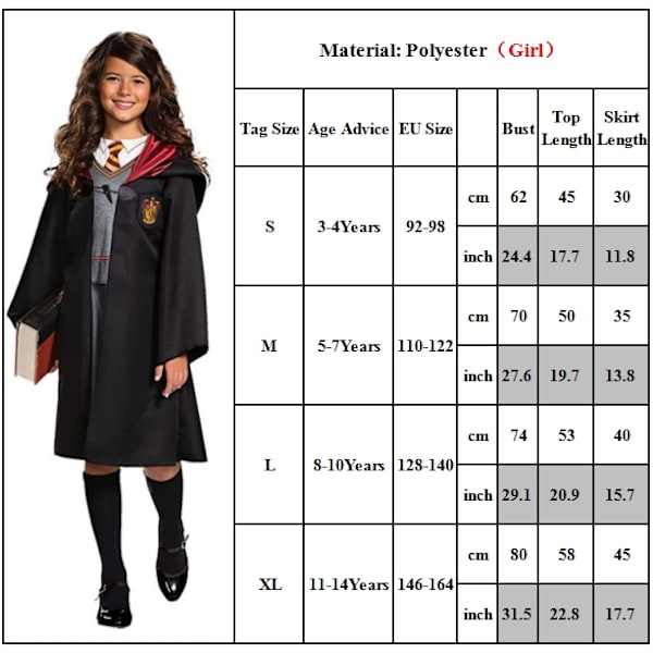 Barnkläder för pojkar och flickor, Harry Potter Gryffindor-kappa för World Book Day-kostym och cosplay Girls M