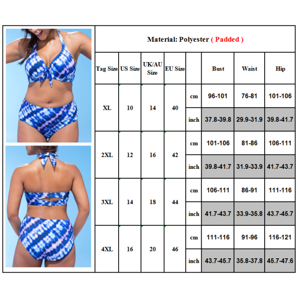 Dam Push up Bikini Set Badkläder Kostym Baddräkt Bad blue 4XL