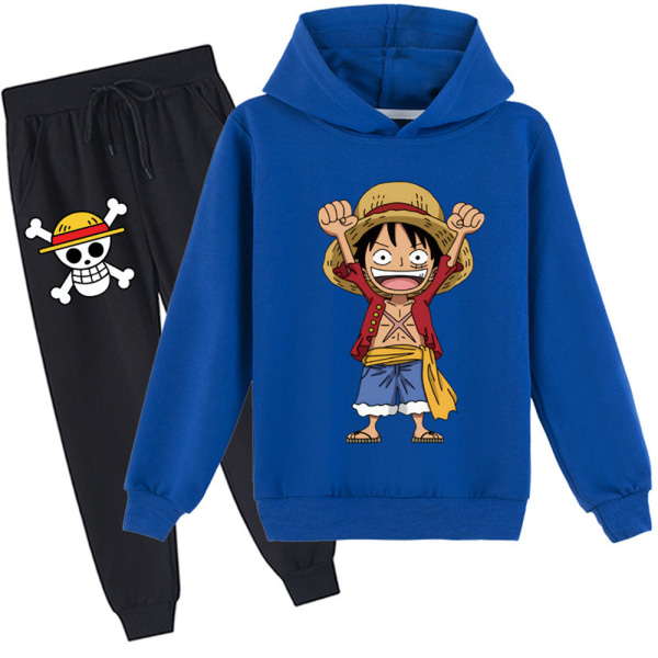 Anime One Piece Barn Pojkar Flickor Luvtröja Huvtröja Byxor Träningsoverall Set Blue 130cm