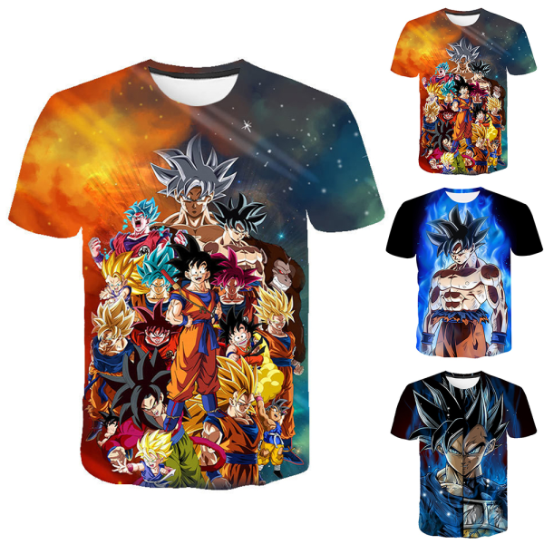 Barn Anime Z 3D Goku Sommar Breach Kortärmad T-shirt Tryckt Topp Blus Julgåva C 130cm