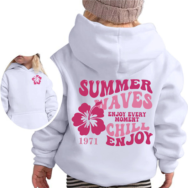 Rosa Palm Puff Hoodie för Barn Rosa Grafisk Hoodie Söt Preppy Tröja Tonårsflickor Långärmade Toppar Med Fickor för 4-14 År White 110cm