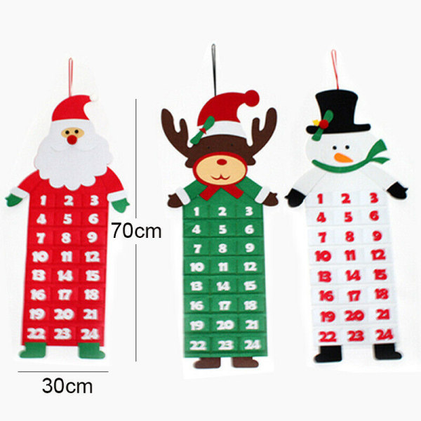 Filt jul adventskalender med fickor Xmas hem väggdekor Santa Claus