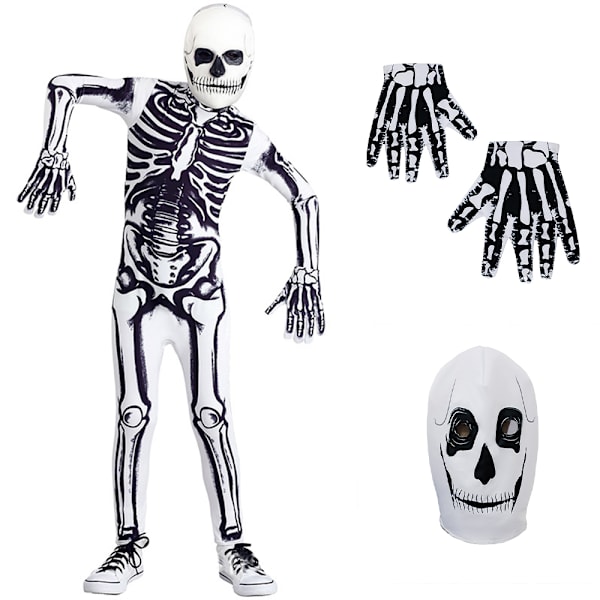 3D Skjelett Skummel Halloween Jumpsuit Cosplay Party Kostymer M