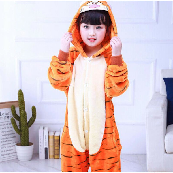 Barnens Djurtecknade Jumpsuit Fleece Pyjamas Cosplay Kostym D 140cm