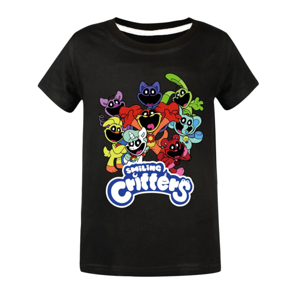 Smiling Critters T-Shirt Barn Pojkar Kortärmade T-shirts Sommar Toppar Tee Barn Black 160cm