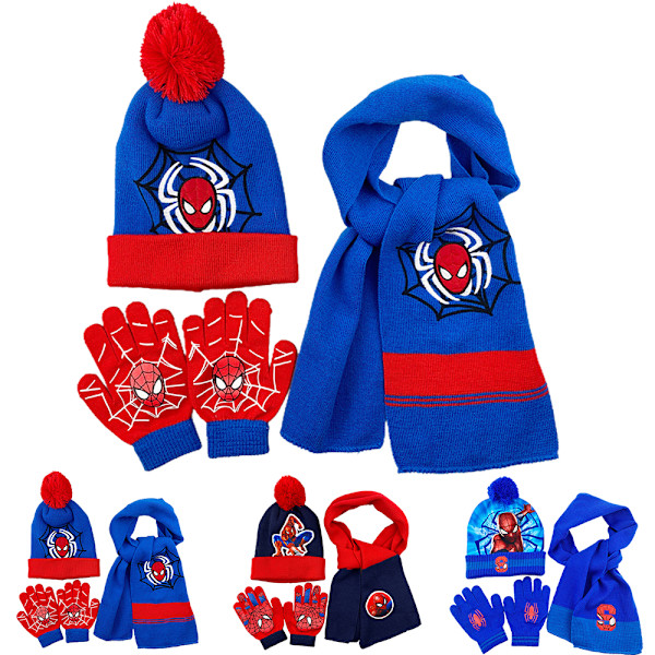 Halloween Pojkflickor SpiderMan Vintermössa Halsduk Vantar Set 2
