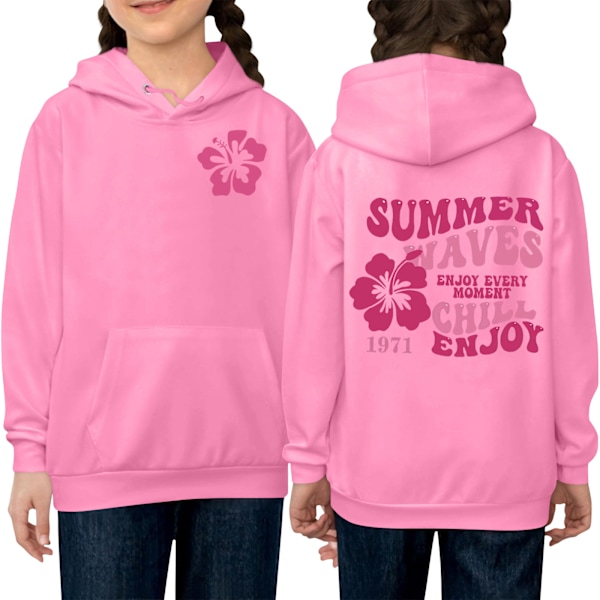 Rosa Palm Puff Hoodie för Barn Rosa Grafisk Hoodie Söt Preppy Tröja Tonårsflickor Långärmade Toppar Med Fickor för 4-14 År Pink 120cm
