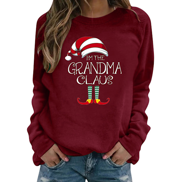 Jule Kvinder langærmet T-shirt pullover løs afslappet gave red wine M
