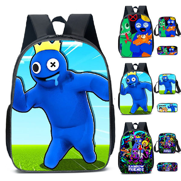 3kpl/setti Lasten Roblox Rainbow Friends 3D-tulostusreppu + Olkalaukku + Penaali Syntymäpäivä Joululahja Pojille Tytöille C