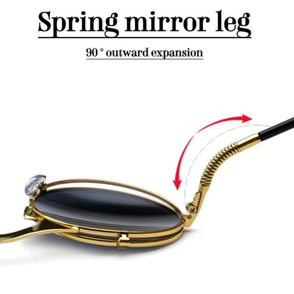 Unisex Solglasögon i Metall med Uppfällbara Linser Runda Ögon Gold Frame Gold Lenses 1pair
