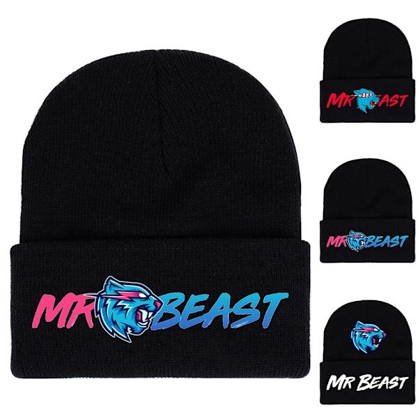 Mr Beas Cartoon Print Unisex Stickad Mössa Vinter Varm #3
