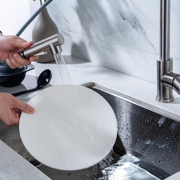 Køkkenarmatur 360° drejeligt, køkkenvask i rustfrit stål Stainless steel color