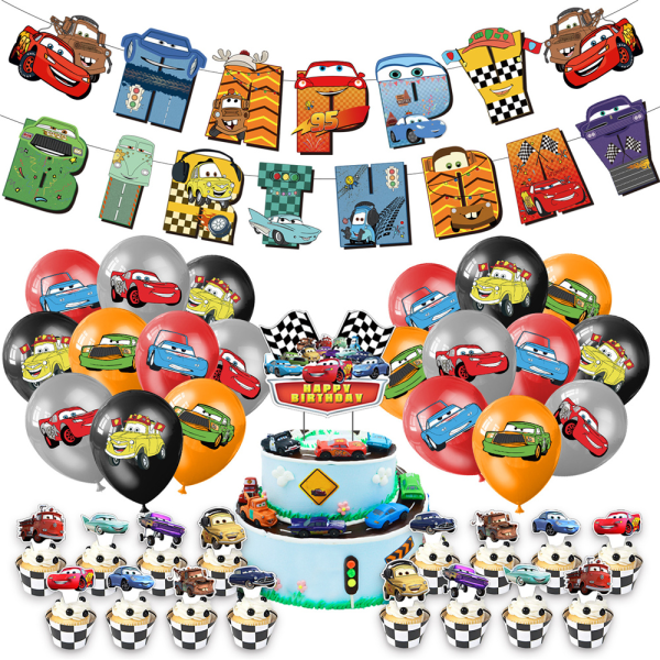 Racing Car Födelsedagsfest Dekor Ballonger Banner Cake Topper Barn