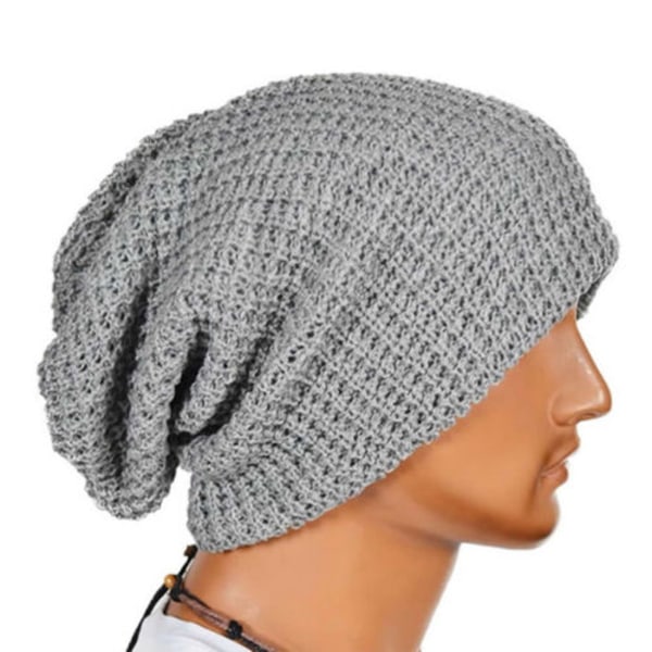 Dam Slouchig Lång Beanie-Hatt Vinter Ullmössa Varm Stickad Hatt grey