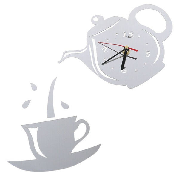 DIY Akrylkaffekopp TeKanna 3D Väggklocka Heminredning Silver