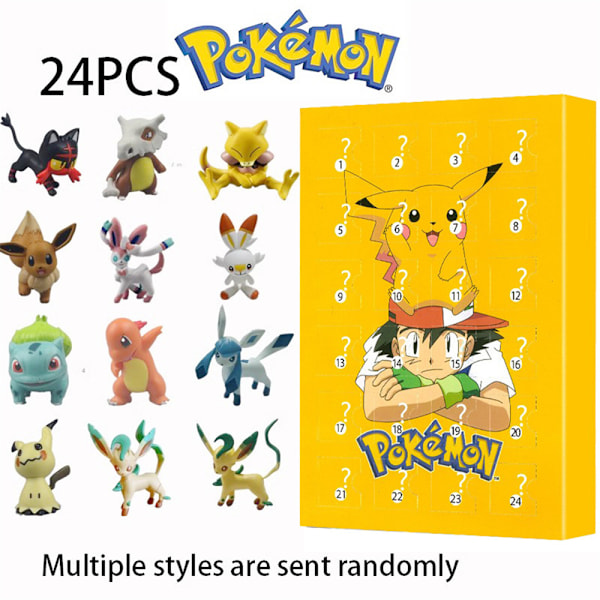 2024 Adventskalender med 24 Pikachu-figurer för barn Jul 24 dagars nedräkning Roliga leksaker Presenter till pojkar och flickor Julparty Favoritpresenter