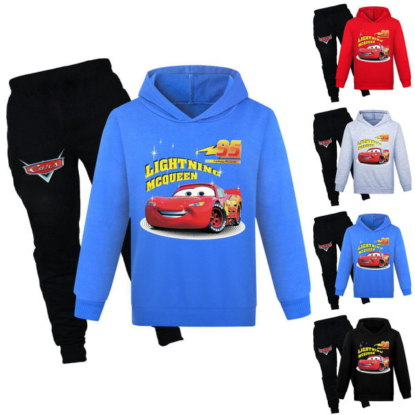 Barn Pojkars Biltryckad Träningsoverall Hoodie Topp + Byxor Set Superhjälte black 130cm