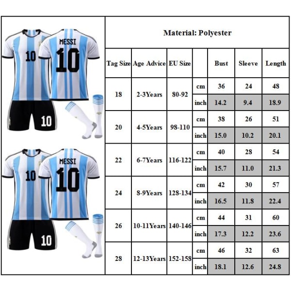 Argentina No.10 Leo Messi Fotbollströja No.10 barn Shirt Set 18#