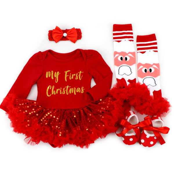 4-pack Baby Jultomte Outfit - Topp, Kjol, Hårband & Strumpor C XL