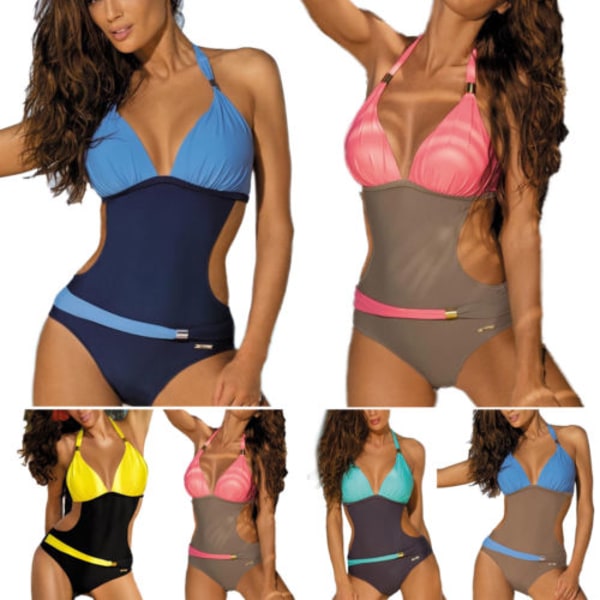 Kvinnor Comfy Bandage Cut Out Bikini Push Up Baddräkt Sets Beach blue&Indigo XL