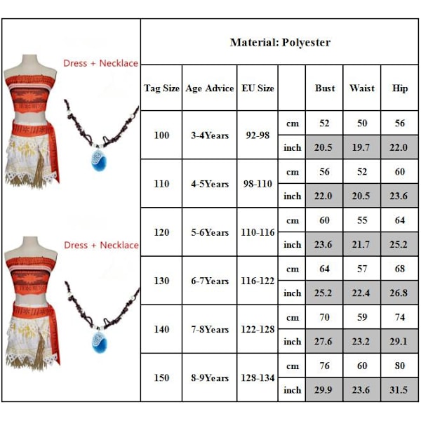 Lasten Tyttöjen Moana-asu Havaijilainen Prinsessa Juhla Cosplay Naamiaisasu Halloween 140cm