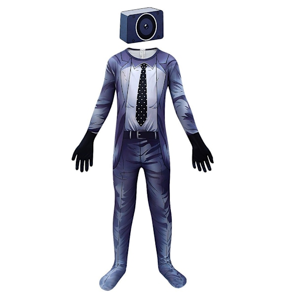 Lasten Skibidi Toilet TV Man Halloween -asu, haalari ja maskisetti 130cm