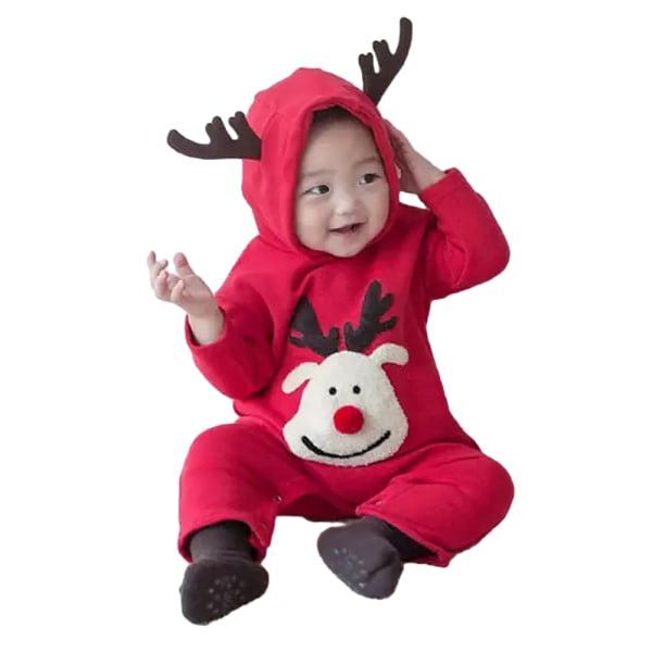 Baby Boy Girl Jul Långärmad Deer Blommig Hoodie Jumpsuit 66cm
