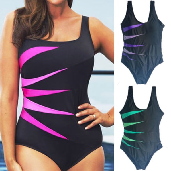 Plus Size Dam Push-up Bikini Set En-delad Baddräkt Strand lake blue 3XL