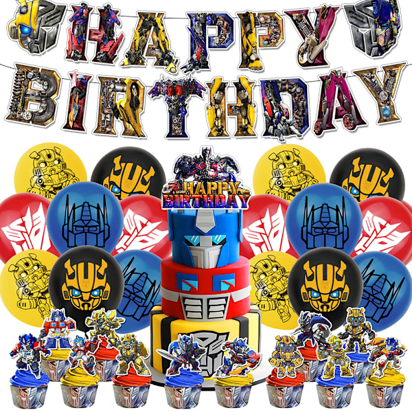 Lasten Transformers-syntymäpäiväjuhlatarvikkeet Banneri Ilmapallot Cupcake-kakun koristeet