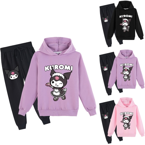 Hooded Sweatshirt och Joggingbyxor för Flickor - Tracksuit Set Black 130cm