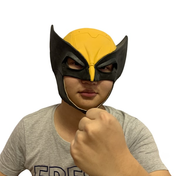 Wolverine-hjälm, superhjälte-cosplay-maskerad-halloween-mask-kostymfest-rekvisita gul för vuxna, bästa vänner Deadpool och kostymer B