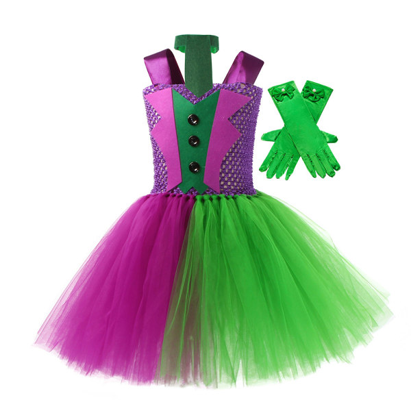 Joker Kostym Tutu Klänning för Barn Flickor Clown Klänning Halloween L