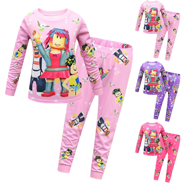 Roblox Nightwear T-shirt Toppar Byxor Outfit Pyjamas Set Barngåva Pink 130cm