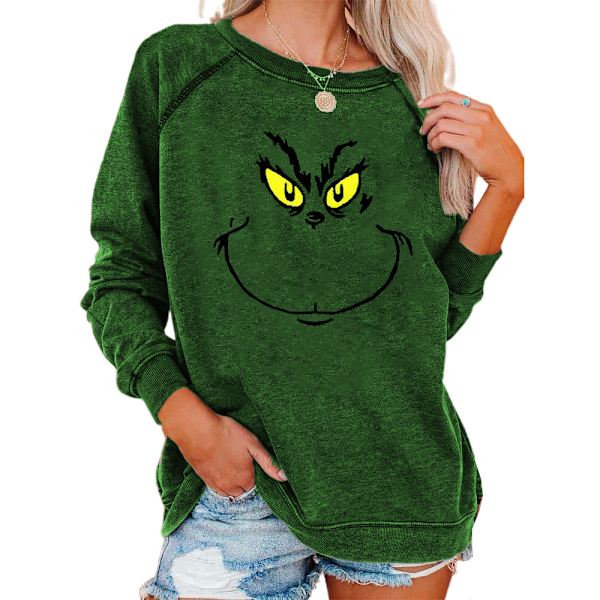 Jul Kvinder Langærmet Bluse Vinter Grinchs Xmas Cosplay Dark green M